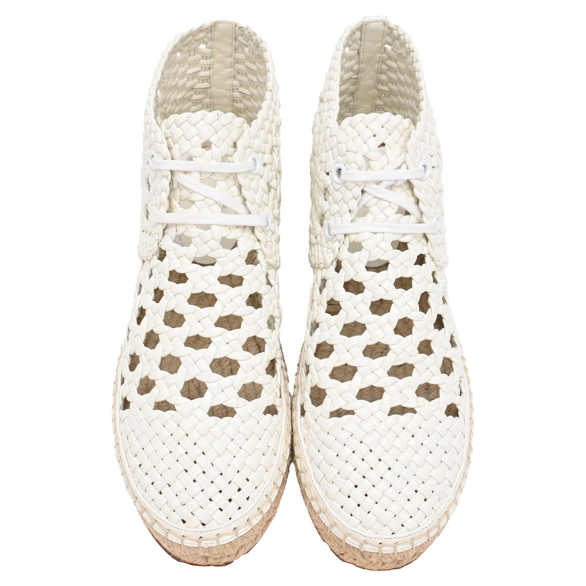 Women's Celine Woven Lace-Up Espadrille Ankle Boots in White Leather