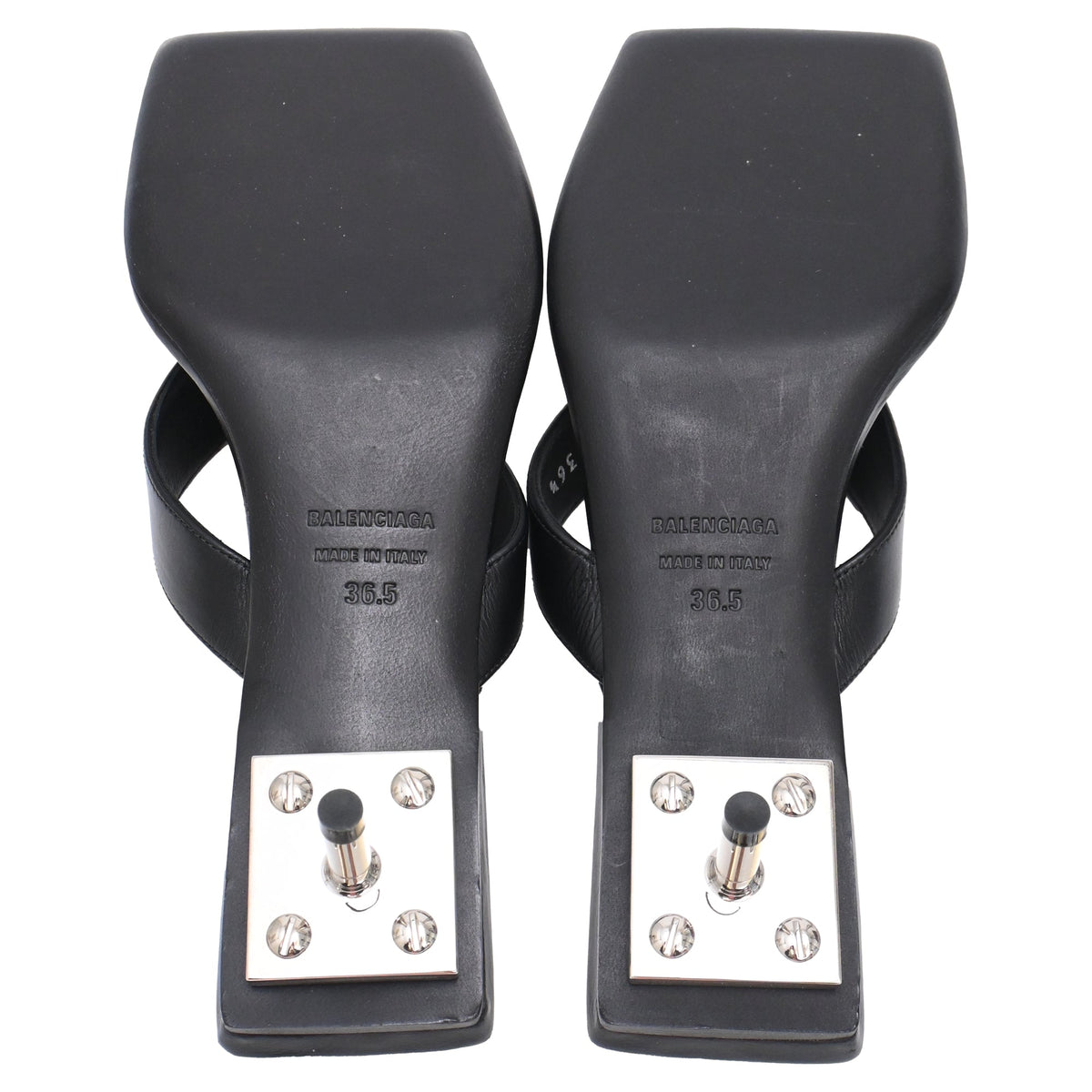 Women's  Balenciaga Square-Toe Kitten-Heel Thong Sandals in Black Leather