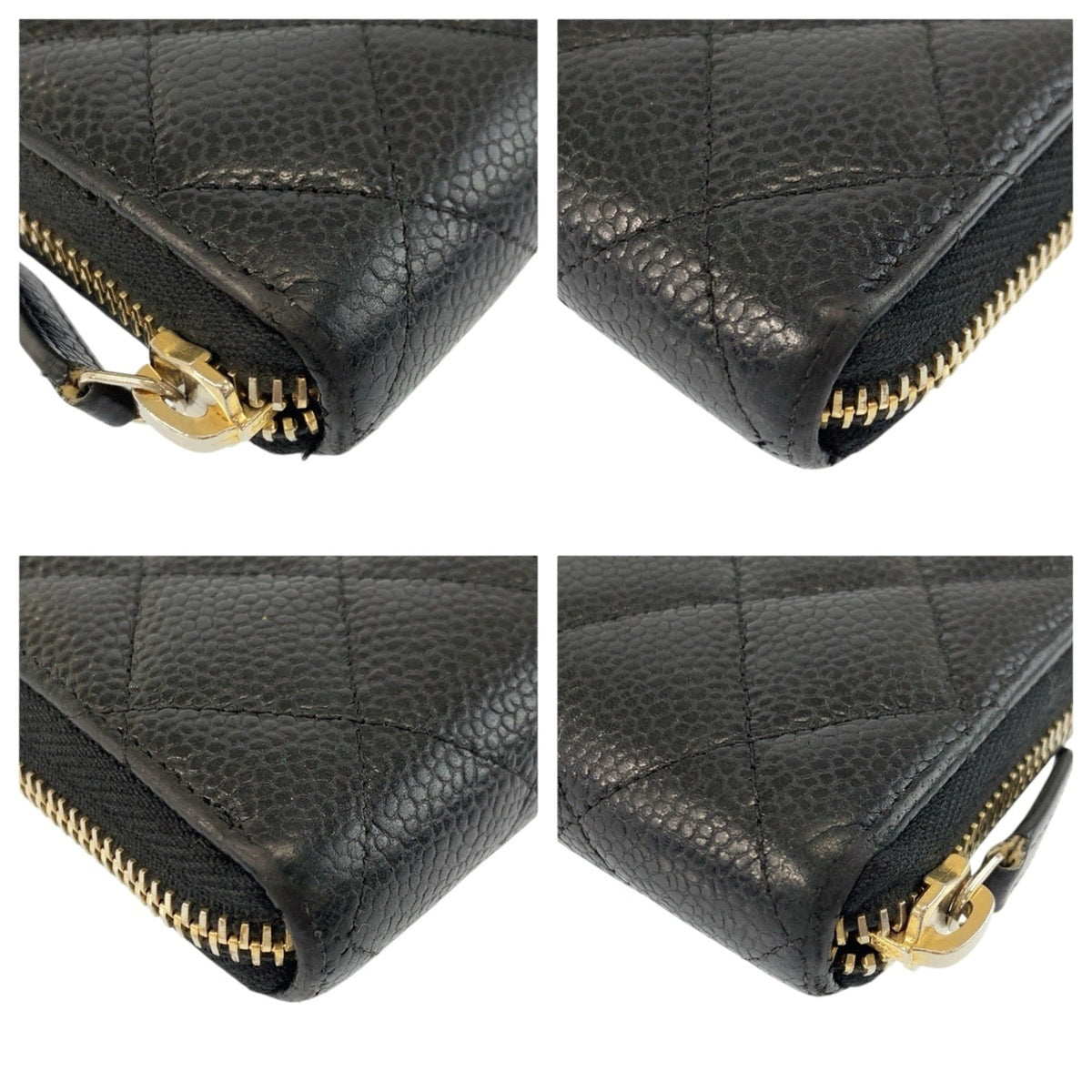 Zip Around Wallet Quilted Caviar Long