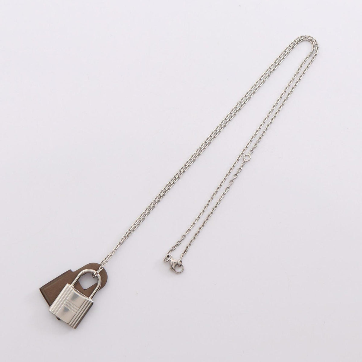 Kelly Pendant Necklace Metal and Swift Leather