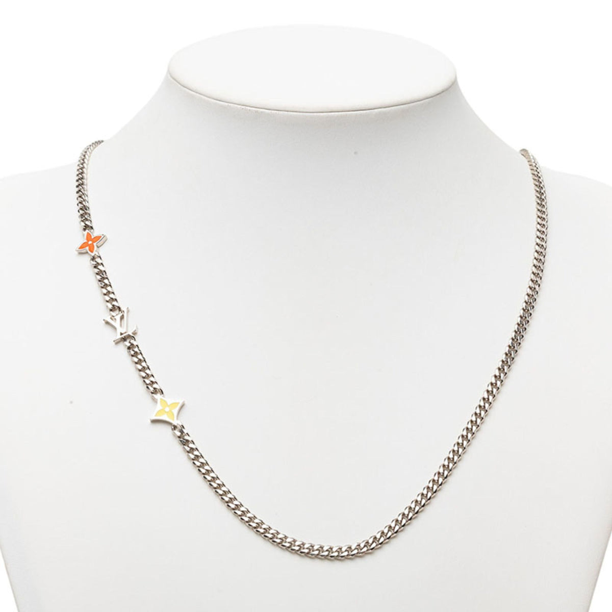 Monogram Pendant Necklace Silver Metal